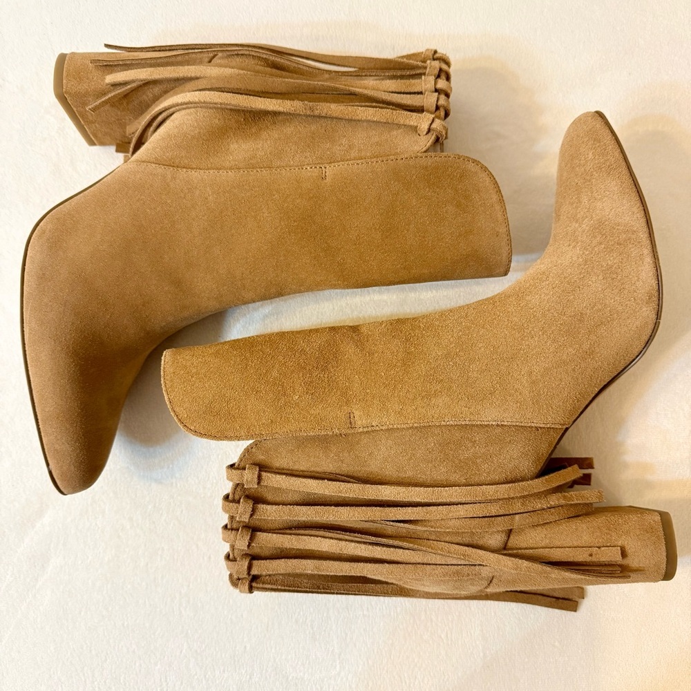 Anthropologie Cecelia New York Brackett Fringe Boots in Taupe Suede Size 9 - Picture 5 of 12